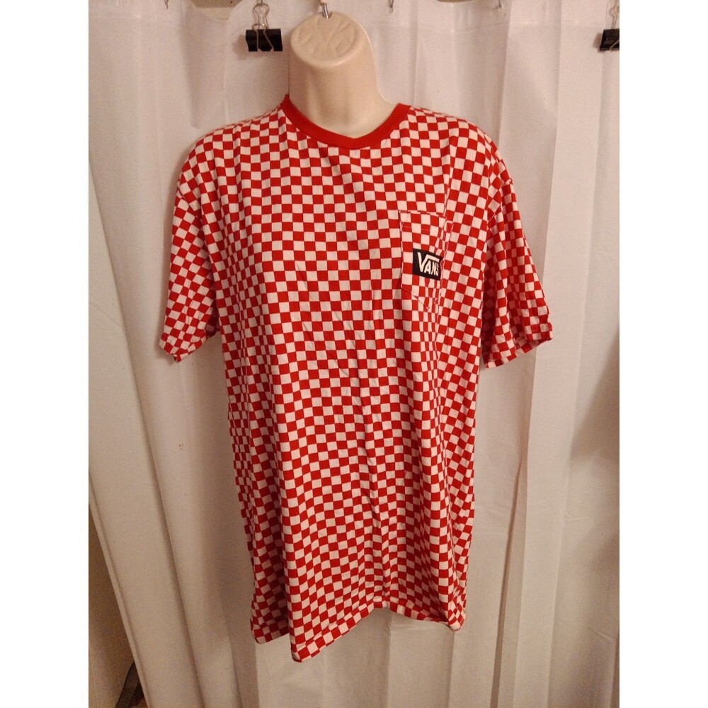 Vans Red White Checkerboard T-Shirt Sz L
